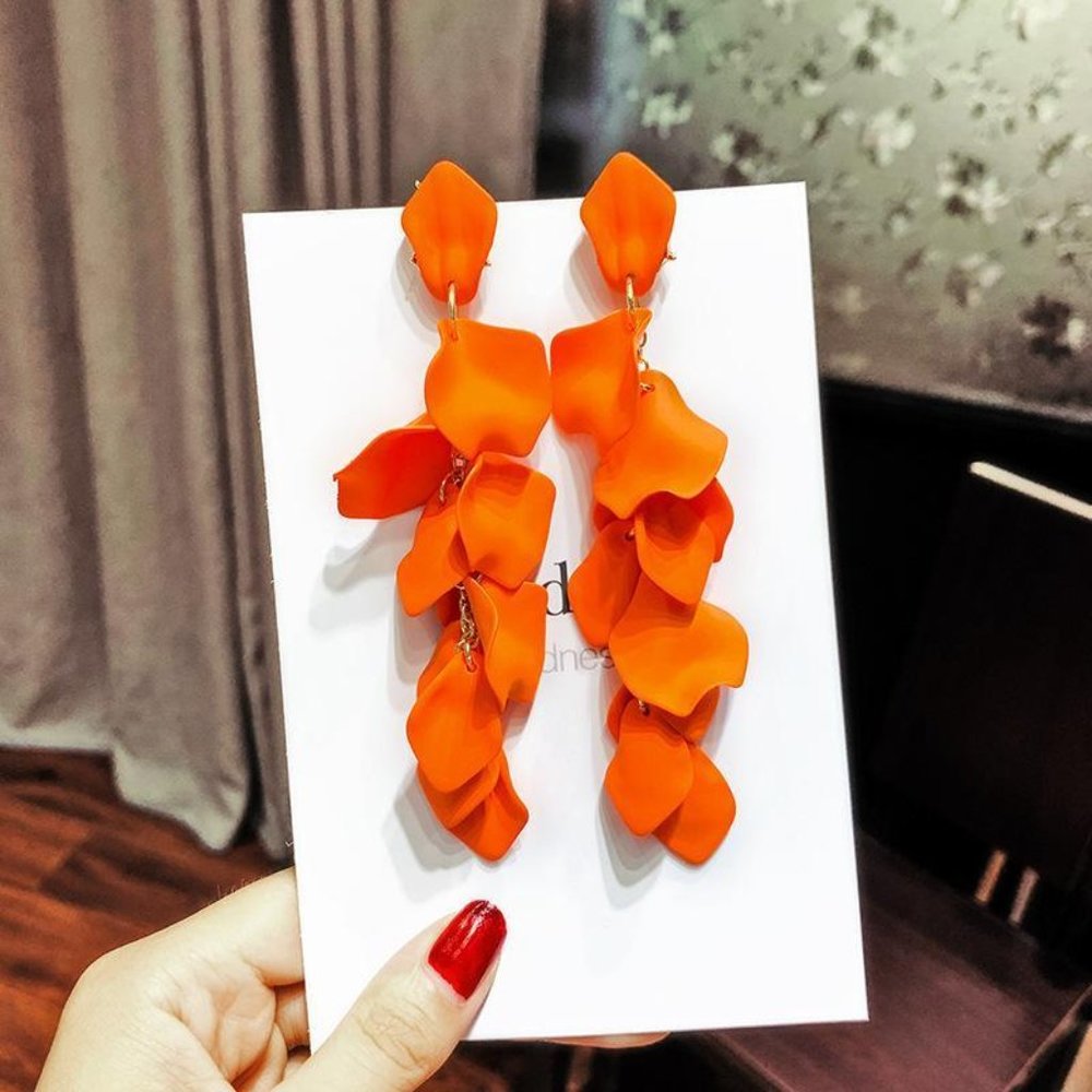 Boho Long Dangly Rose Petals Lightweight Earrings